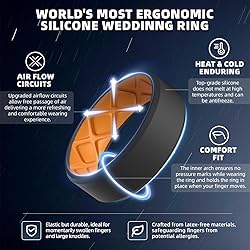 Egnaro Men's Silicone Rings, 7.5mm Wide 2.5mm Thick