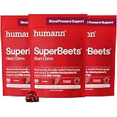 Humann SuperBeets Heart Chews, Pomegranate Berry Flavor, 180 Ct | Blood Pressure Support, Nitric Oxide, Heart Health &amp; Energy, Beet Root Powder &amp; Grape Seed Extract, Once Daily, Made in USA