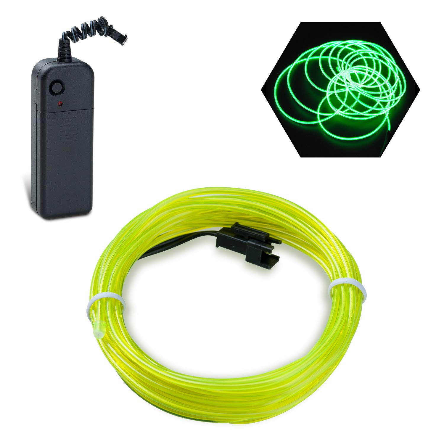 Podazz El Wire 9.8ft/3m Green, Neon Glowing Strobing Electroluminescent Wire with 3 Lighting Modes, Battery Operated El Light for Halloween Decor, Parties, Xmas Tree, Cosplay, Car Bar Decor