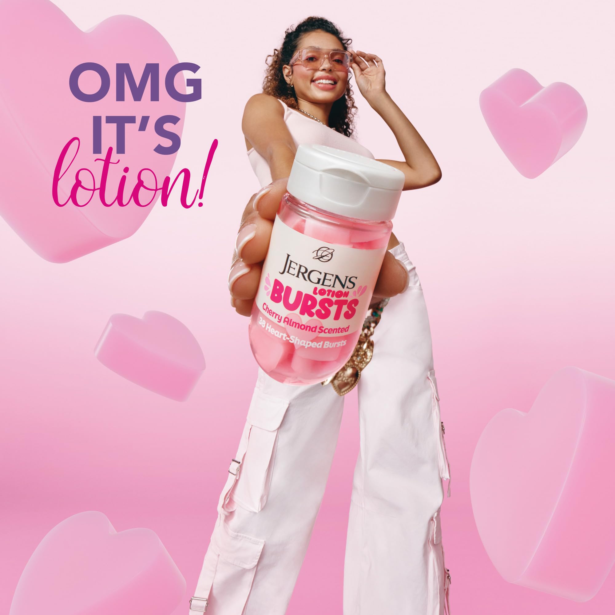 Jergens Cherry Almond Lotion Bursts, Squishy Heart-Shaped Moisturizer Bursts, Lotion Gifts for Teens, 38 Ct