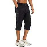 TACVASEN Men's Capri Pants Quick Dry Cargo Hiking Water Resistant Work Summer Long Shorts Below Knee