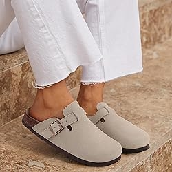 KIDMI Women's Genuine Suede Clogs Cork Footbed