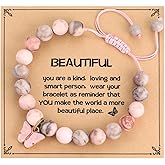 MIXJOY Pink Natural Stone Braided Bead Bracelet for Teen Granddaughter Daughter Niece, Jewelry Gifts for Birthday Cute Stuff Trendy Things