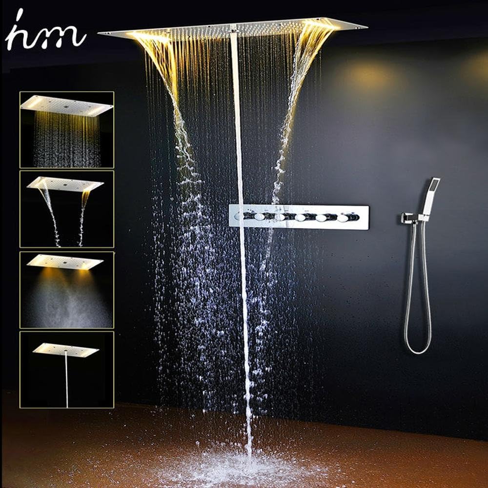 hm Bathroom Shower Set Accessories Faucet Panel Tap Hot and cold water Mixer LED Ceiling Shower Head Rainfall Waterfall Shower