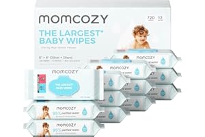 Momcozy Baby Wipes-Extra Large Size Design, 99% Water Based, Unscented & Hypoallergenic, Cleansing & Moisturizing Baby Wipes for Sensitive Skin, 12 Flip-Top Packs (720 Wipes Total)