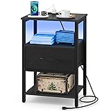 Yoobure Side Table with Storage, LED Night Stand
