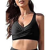 Vivola Womens Bikini Tops Twist Front V Neck Push Up Padded Bathing Suit Tops with Fixed Wide Straps Swimsuit Top Only