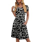 Leafsay Women's Summer Dresses Crewneck Short Sleeve Casual Dress with Pockets