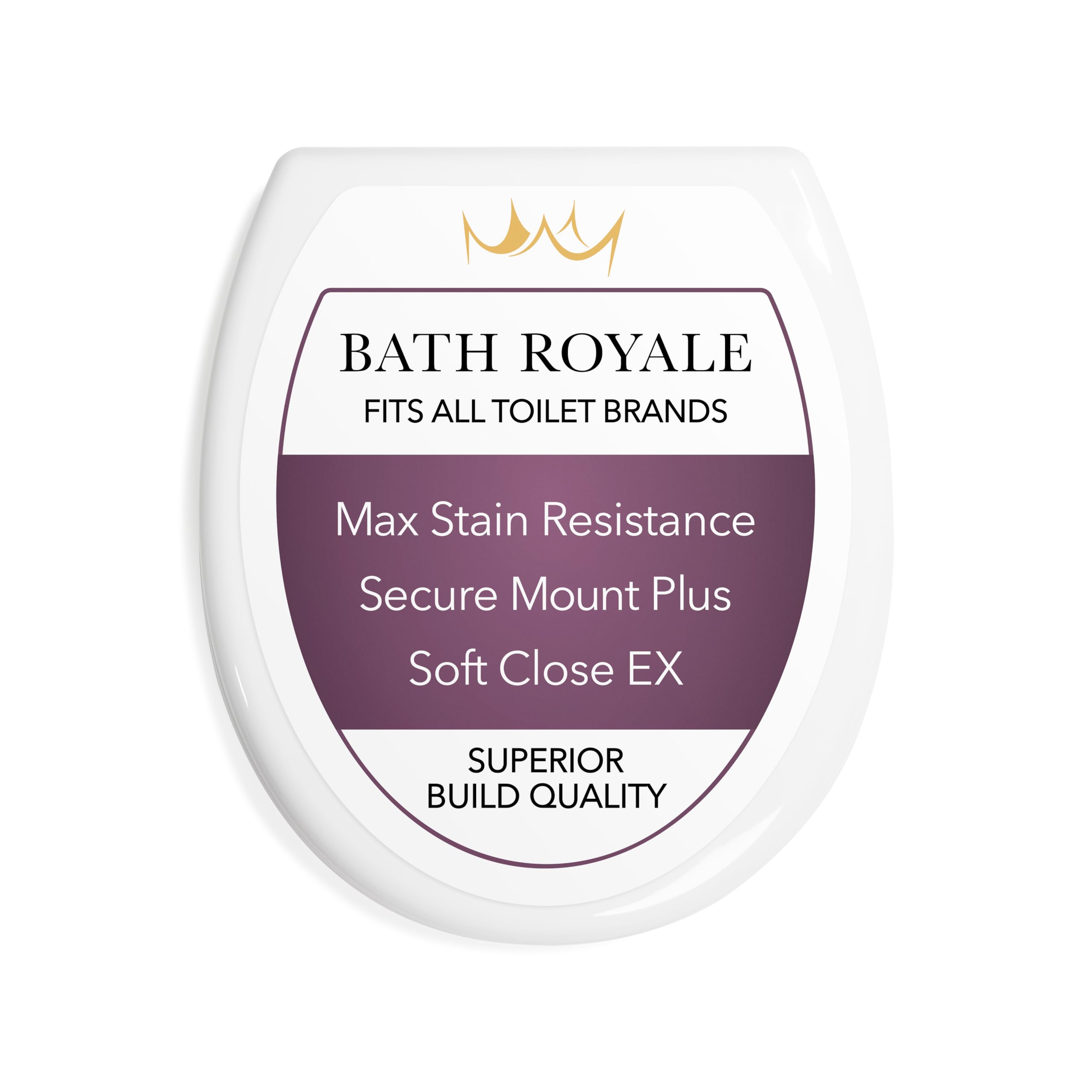 Bath Royale Soft Close Toilet Seat Round with Lid BR500-00 White, Comfortable, Durable, Sturdy, Stain-Resistant and Easy to Clean, Fits All Toilet Brands, Executive Series