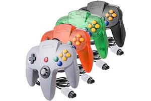 suily 4 Pack Classic 64 Controller, Game pad Joystick for 64 - Plug & Play (Non PC USB Version) (Black/Gray/Clear Orange/Clear Green)