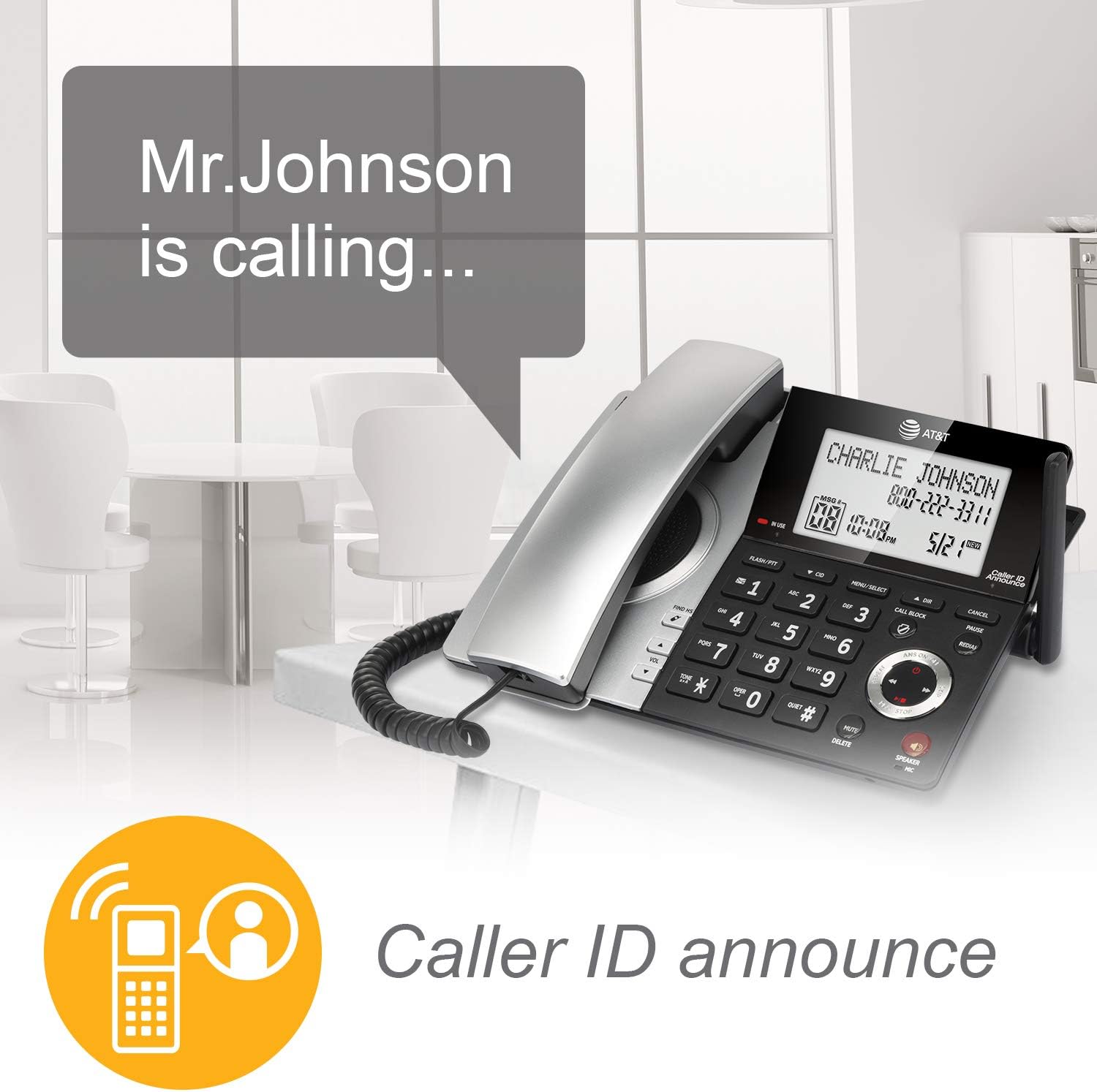 AT&T CL84107 DECT 6.0 Expandable Corded/Cordless Phone with Smart Call Blocker, Black/Silver with 1 Handset : Office Products