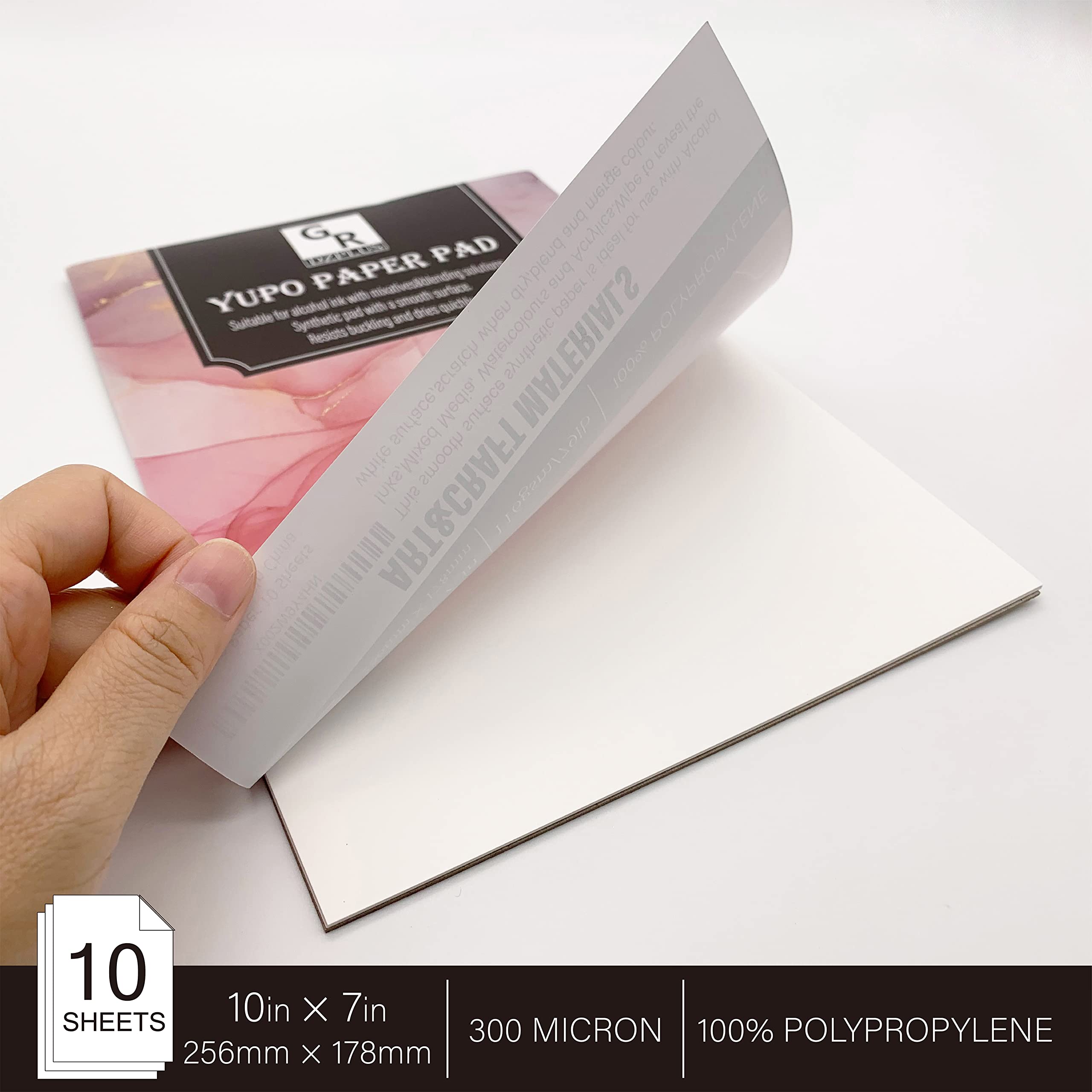 GR DZPLUS Yupo Paper 10 Sheets,Heavy white paper for alcohol based ink | 10-inch x 7-inch | 250GSM