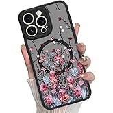 MOWIME Magnetic Floral for iPhone 13 Pro Max [Compatible with MagSafe] Cute Aesthetic Fashion Flower Translucent Matte Hard Back Shockproof Anti-Scratch Phone Case-Red Flower