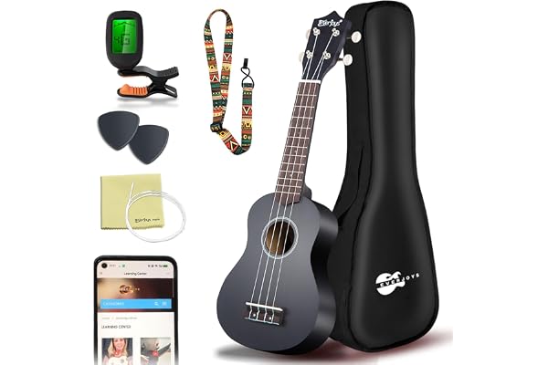 Everjoys Soprano Ukulele Beginner Kit 21 Inch w/Free Online Lesson Gig Bag Tuner Picks Strap, Fast to Learn