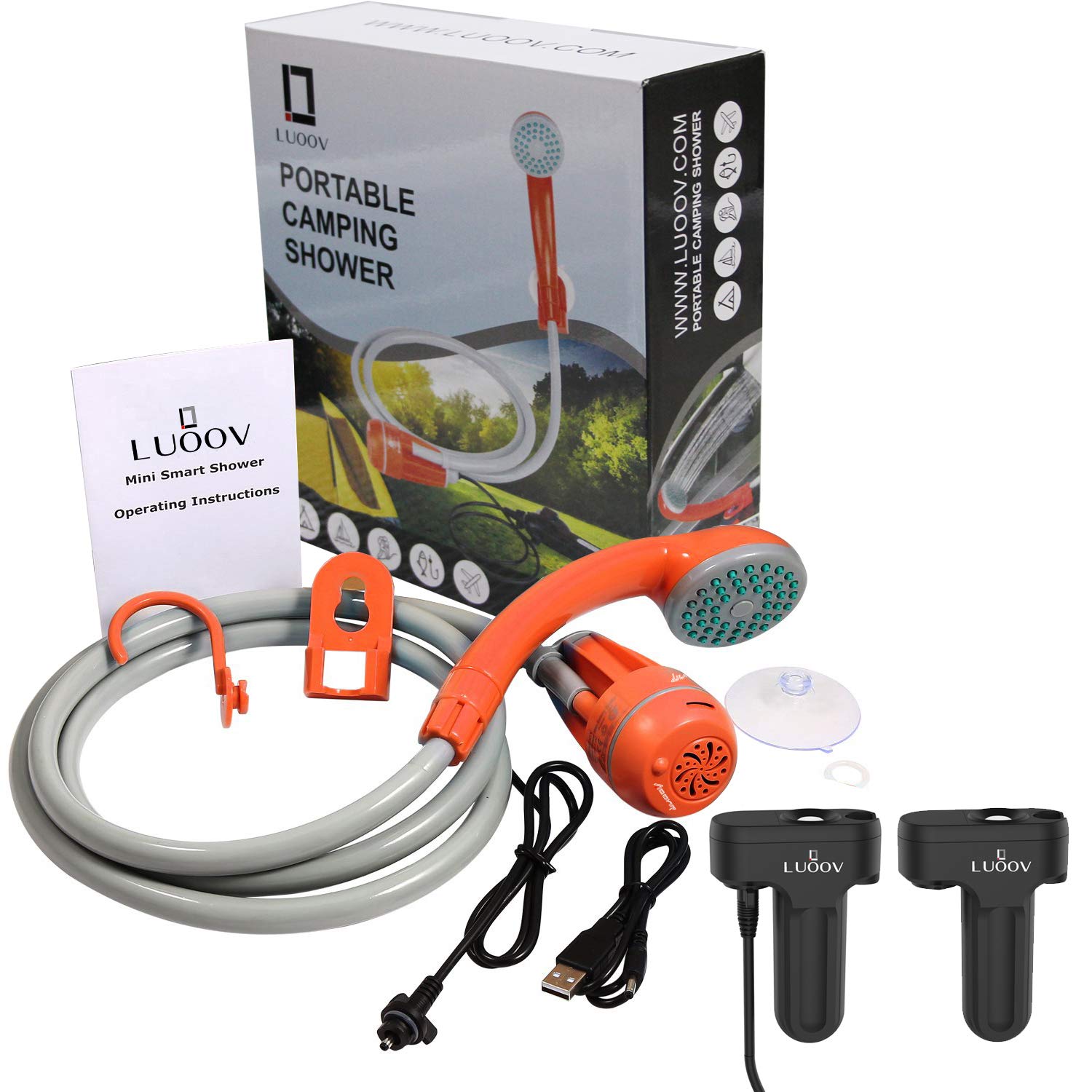 Portable Camping Outdoor Shower Head Pump Detachable USB Rechargeable 2200mAh Battey Pumps Water from Bucket for Camping, Hiking, Pet Cleaning, Car Washing, Picnic, Outdoor