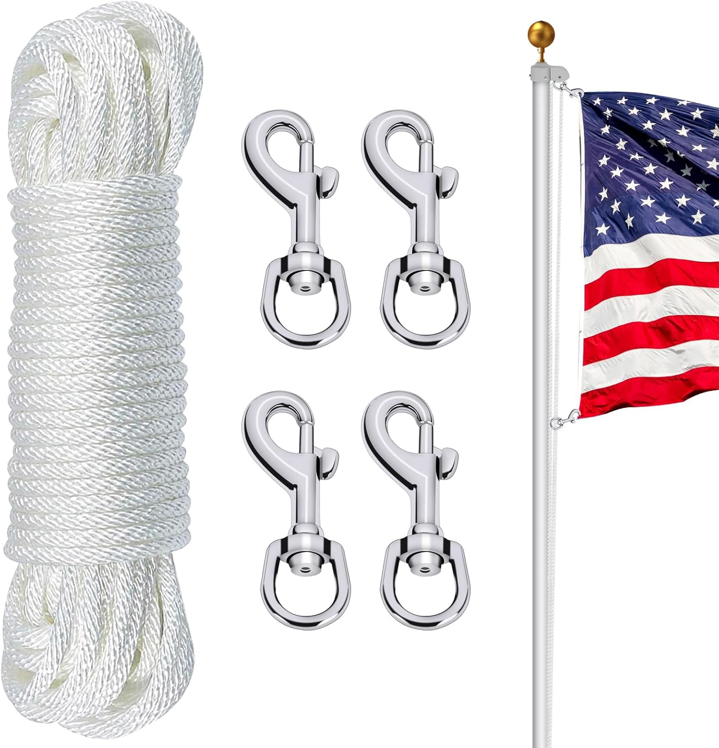 Flagpole Hardware - NQ Flag Pole Rope Line Kit-50Ft x 1/4