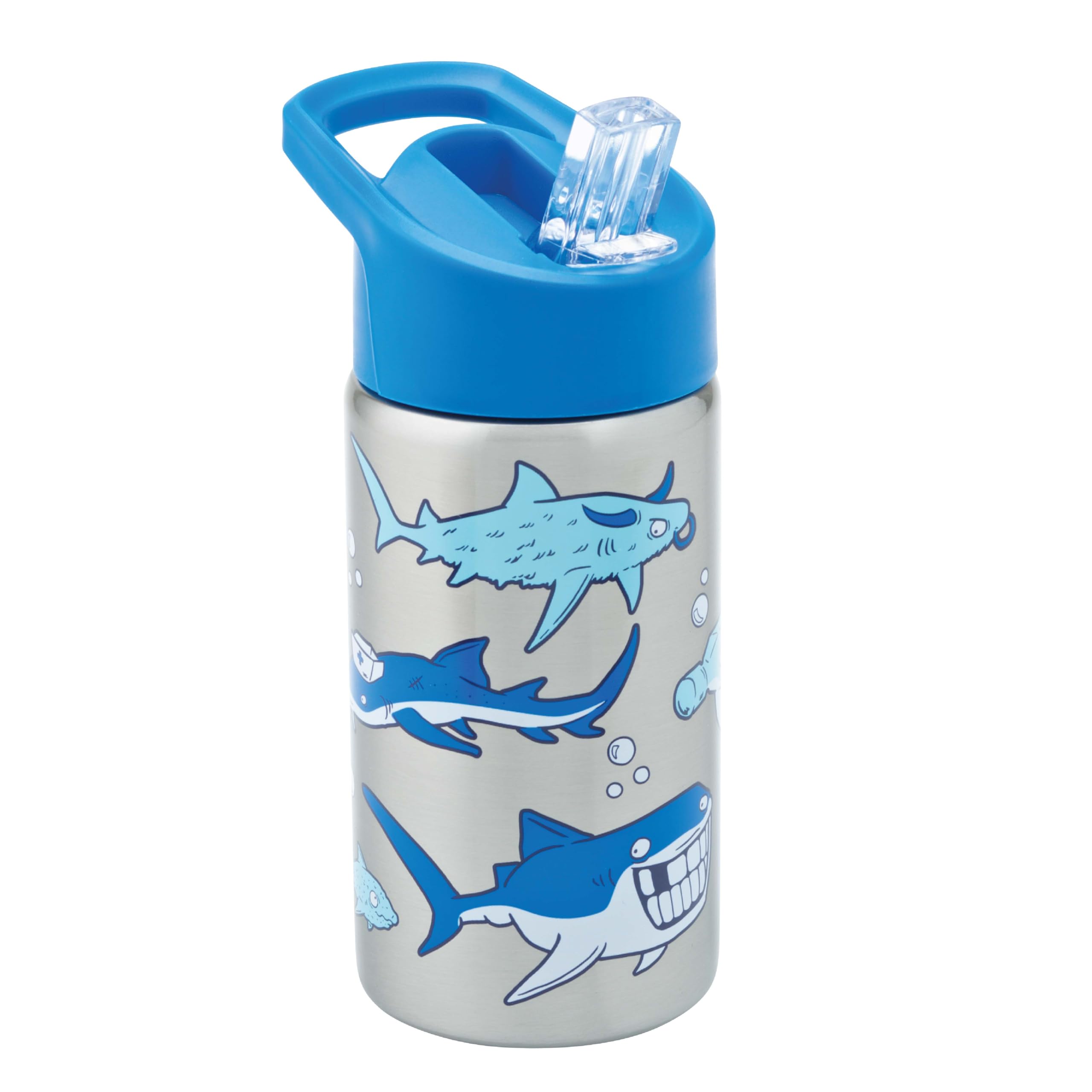 Smash Stainless Steel Drink Bottle with Flip Top Lid and Straw - Shark 500ml, Blue — image 1