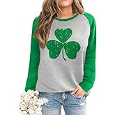 ALIREVERIE Womens St. Patrick's Raglan Long Sleeve Shirt Irish Shamrock Crewneck Sweatshirt
