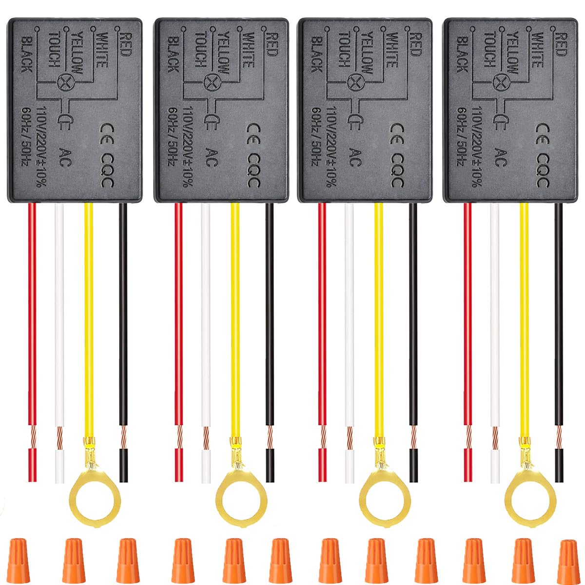 Youmile 4 pcs Touch Lamp Switch Replacement Module AC 110-220V 1A 4 Wire Touch Sensor Switch,Lamp Touch Control On/Off,with Knob Cap for Table Lamp Repair, Incandescent lamps and LED lamps