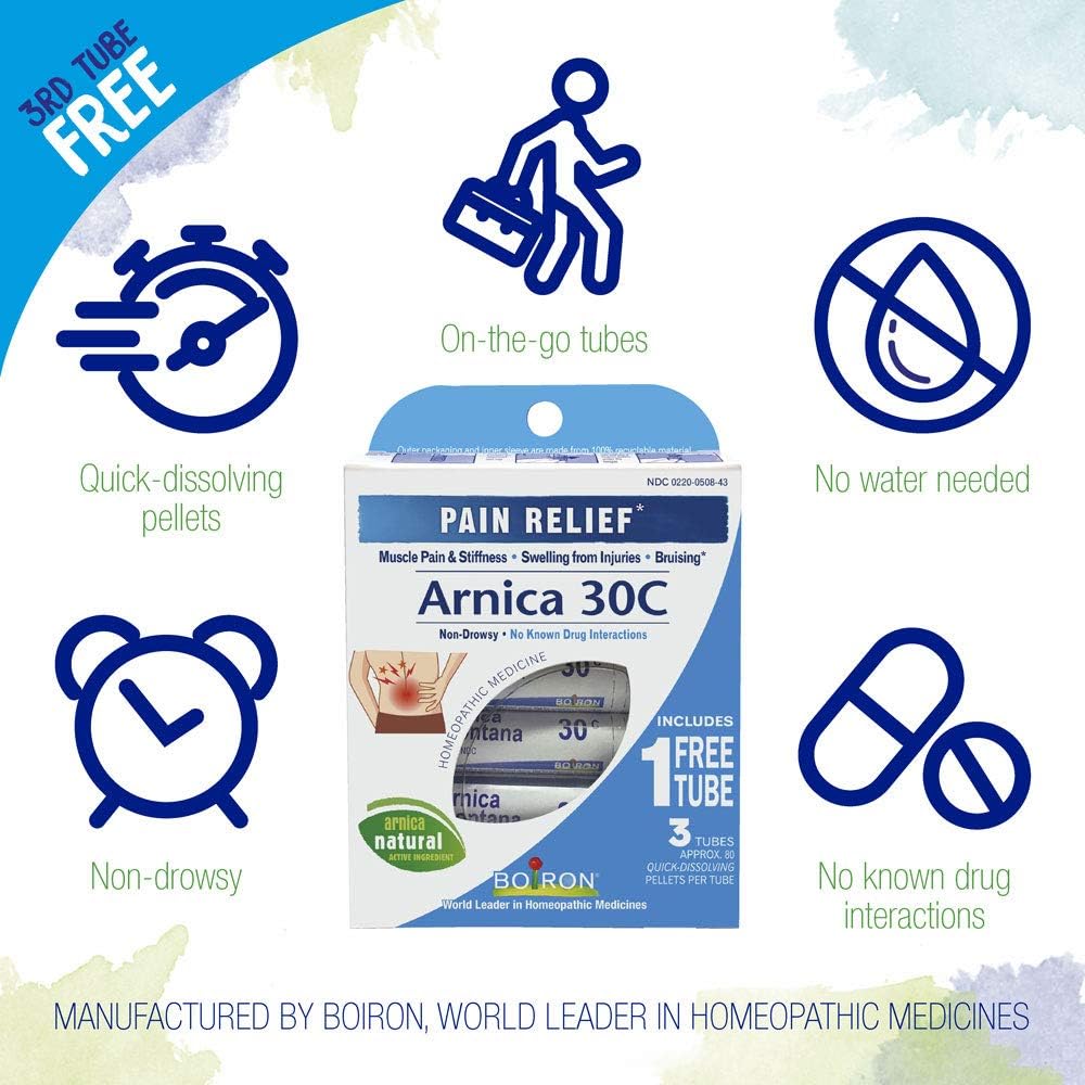 Boiron Arnica Montana 30C 3 Tubes (80 Pellets per Tube) Homeopathic Medicine for Pain Relief: Health & Personal Care