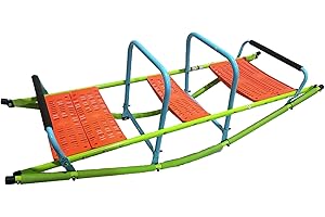 CUAUC Kid's Metal Rocking Seesaw Teeter Totter with Handlebars, Weather Resistant Backyard Playground Equipment,Plastic Rocker Outdoor Children Blue and Green Steel