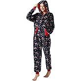 Focupaja Unisex Christmas Onesie Pajamas Hooded Comfy Flannel Zipper One Piece Sleepwear Matching Jumpsuit for Family Couples
