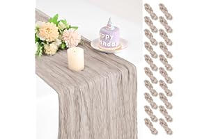 Teruntrue 20 Pack Taupe Cheesecloth Table Runner 17x108 Inch, Boho Gauze Sheer Fabric Cheese Cloth Table Runners for Wedding 