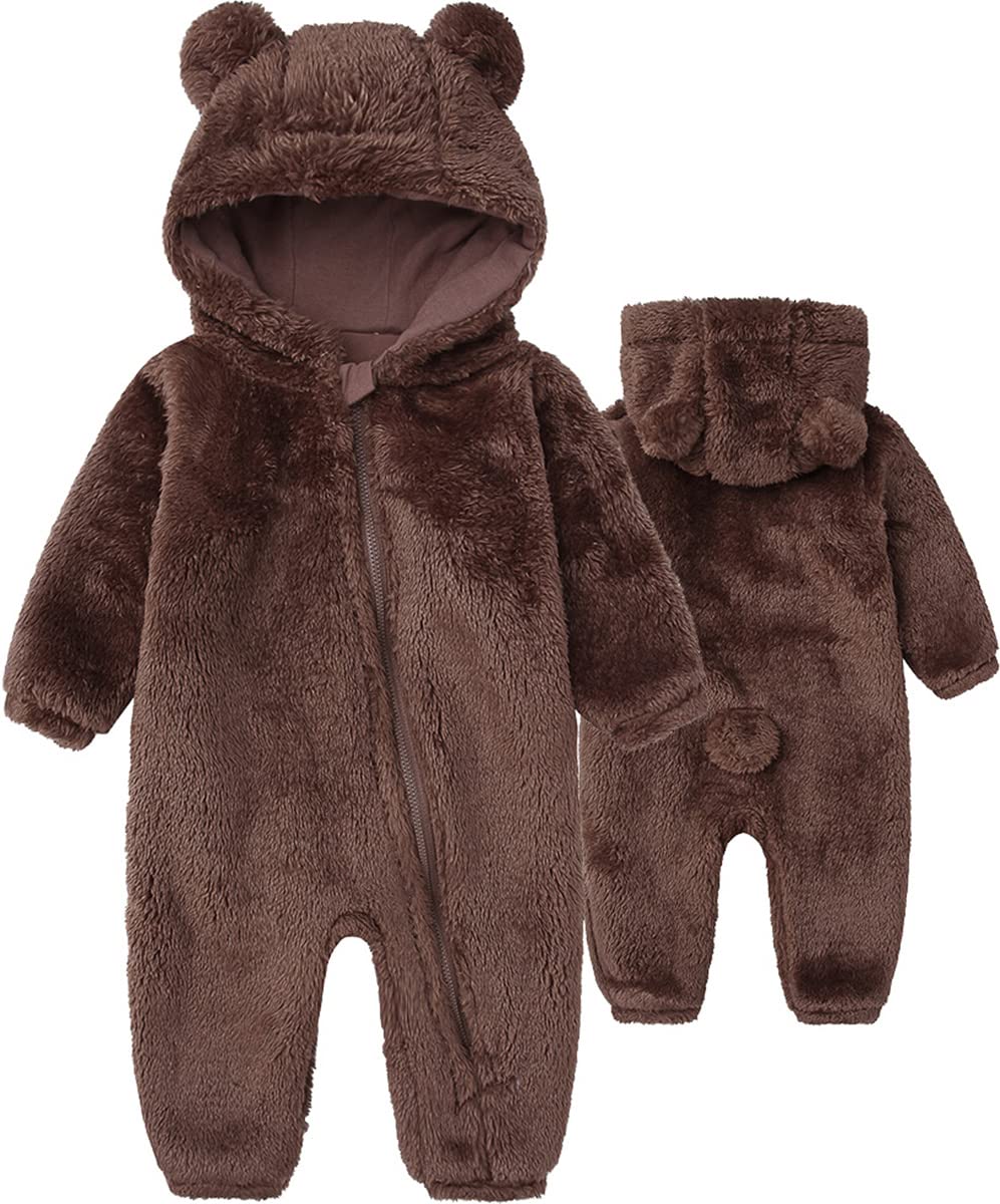 Newborn Baby Jumpsuit Hooded Fleece Rompers Long Sleeve Onesies Outwear Outfits