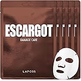 LAPCOS Escargot Sheet Mask, Daily Face Mask with Snail Filtrate to Moisturize and Soothe Skin, Korean Beauty Favorite, 5-Pack