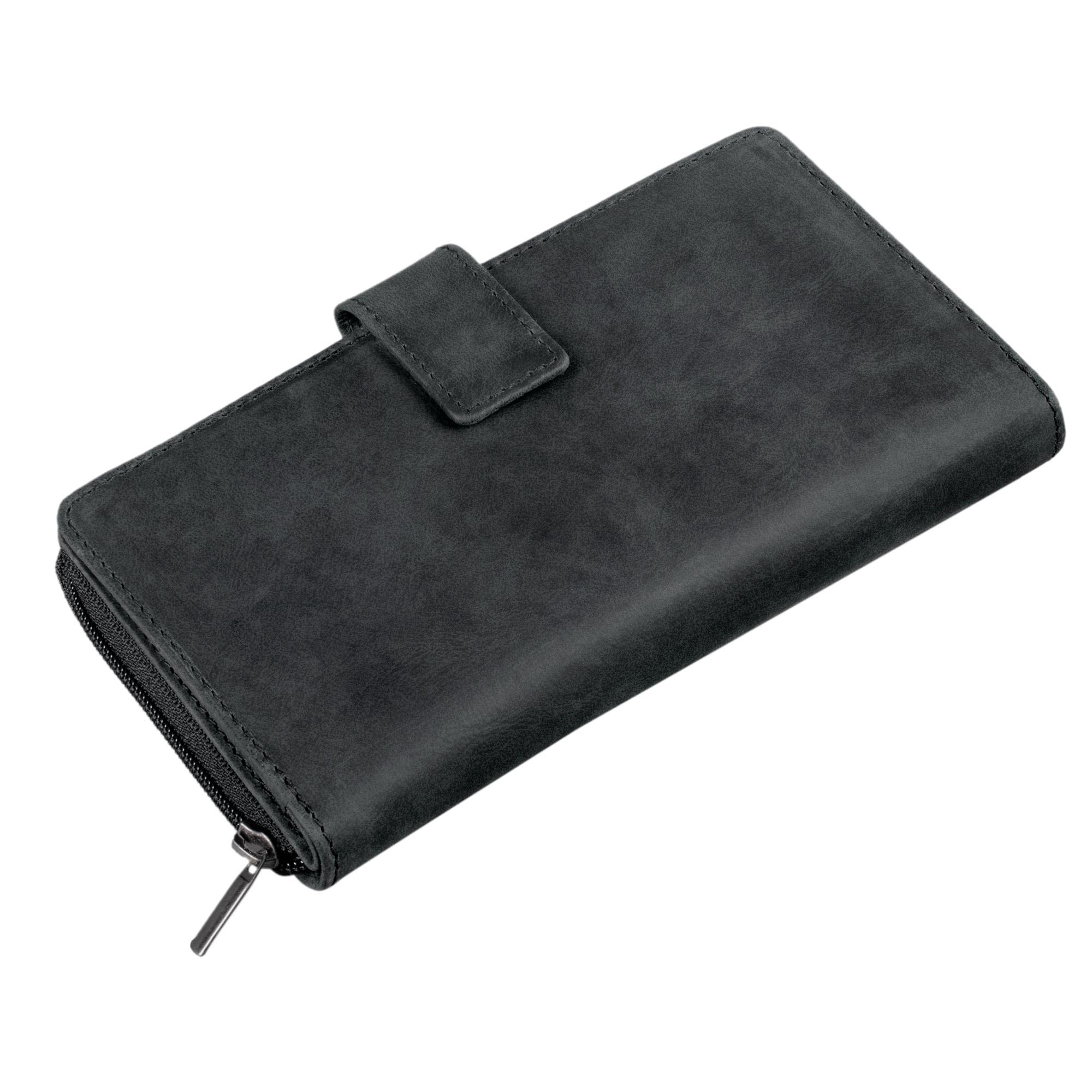 STILORD 'Greta' Vintage Leather Purse Wallet with Flower Embossment with Coin Storage 13 EC-Cards Horizontal Cow Hide Leather, Colour:Anthracite