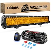 Nilight 20 Inch 420W LED Light Bar Amber Triple Row Flood Spot Combo Driving Boat Led Off Road Lights with 16AWG Wiring Harness Kit-1 Lead, 2 Year Warranty (ZH706)