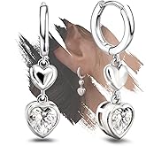 Heart Earrings for Women Girls-Sterling Silver Heart Dangle Hoop Earrings with Charm Love Huggie Hoop Earrings Hypoallergenic Delicate Jewelry Gifts for Women Girls Birthday