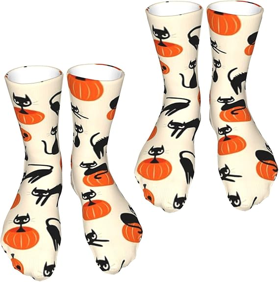 Halloween Black Cats Socks Mens Women 2 Pack Crew Socks