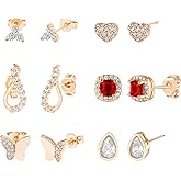 MDFUN 6 Pairs Stud Earrings Set for Women Trendy 14K Gold Plated Hypoallergenic Earring Stacks for Multiple Piercing