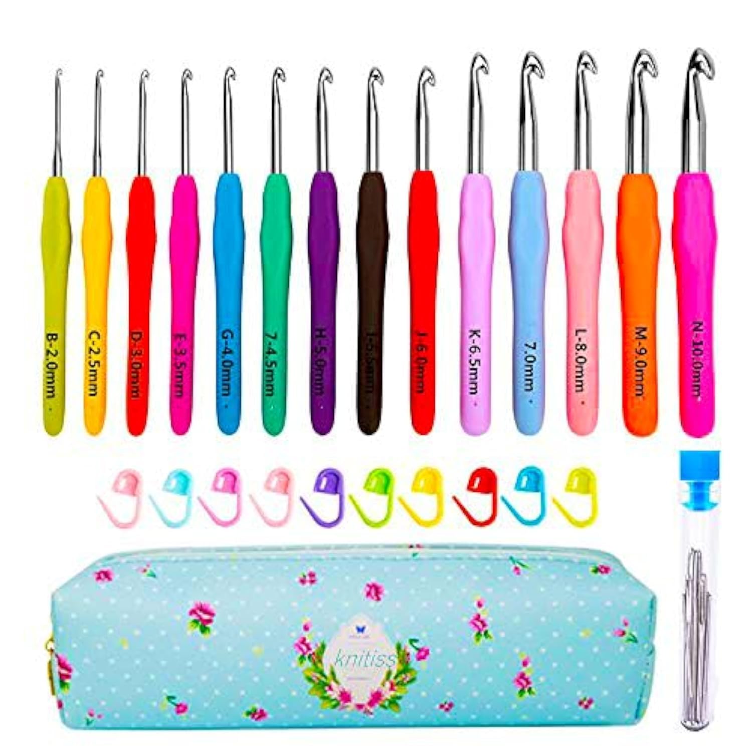 Knitiss 14 Pcs Crochet Hooks Set, Ergonomic Crochet Hooks with Case for Arthritic Hands, Crochet Needles Sizes 2mm to 10mm