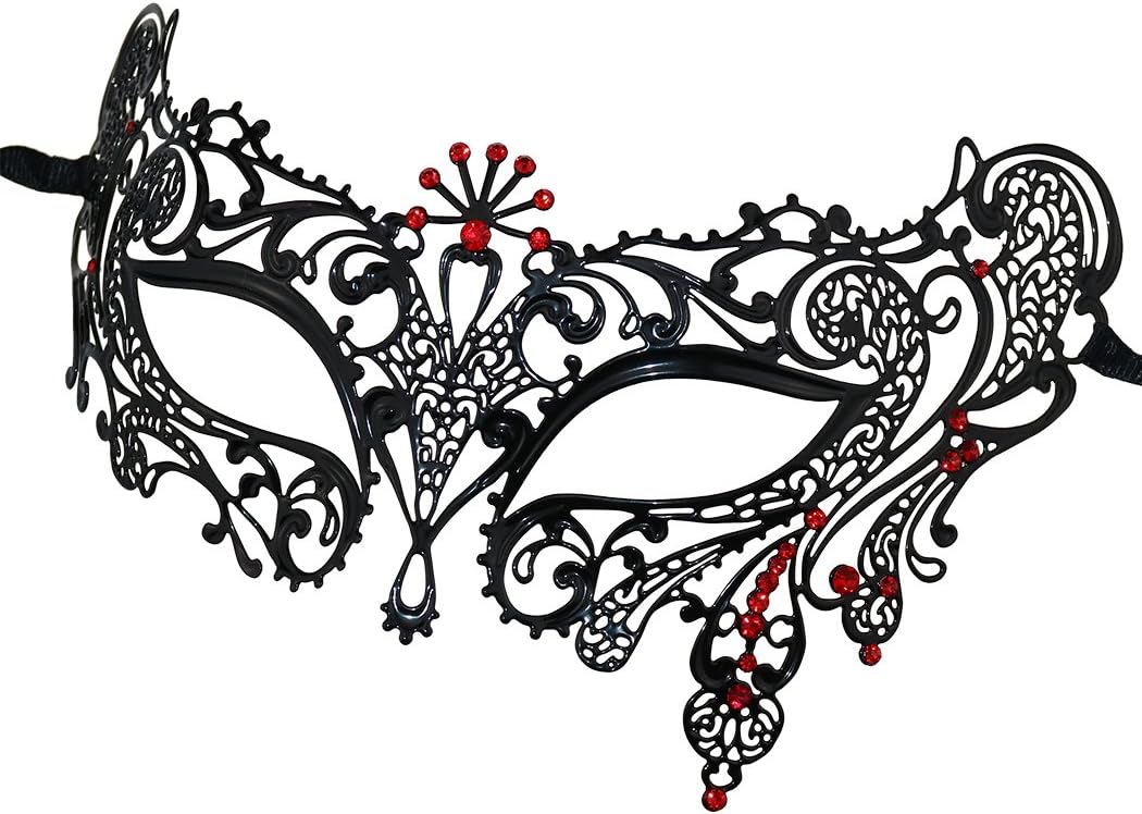 Thmyo 2 Pack Venetian Masquerade Mask for Couples Mardi Gras Halloween Ball Mask (Antique Silver black & black +red) - Image 4