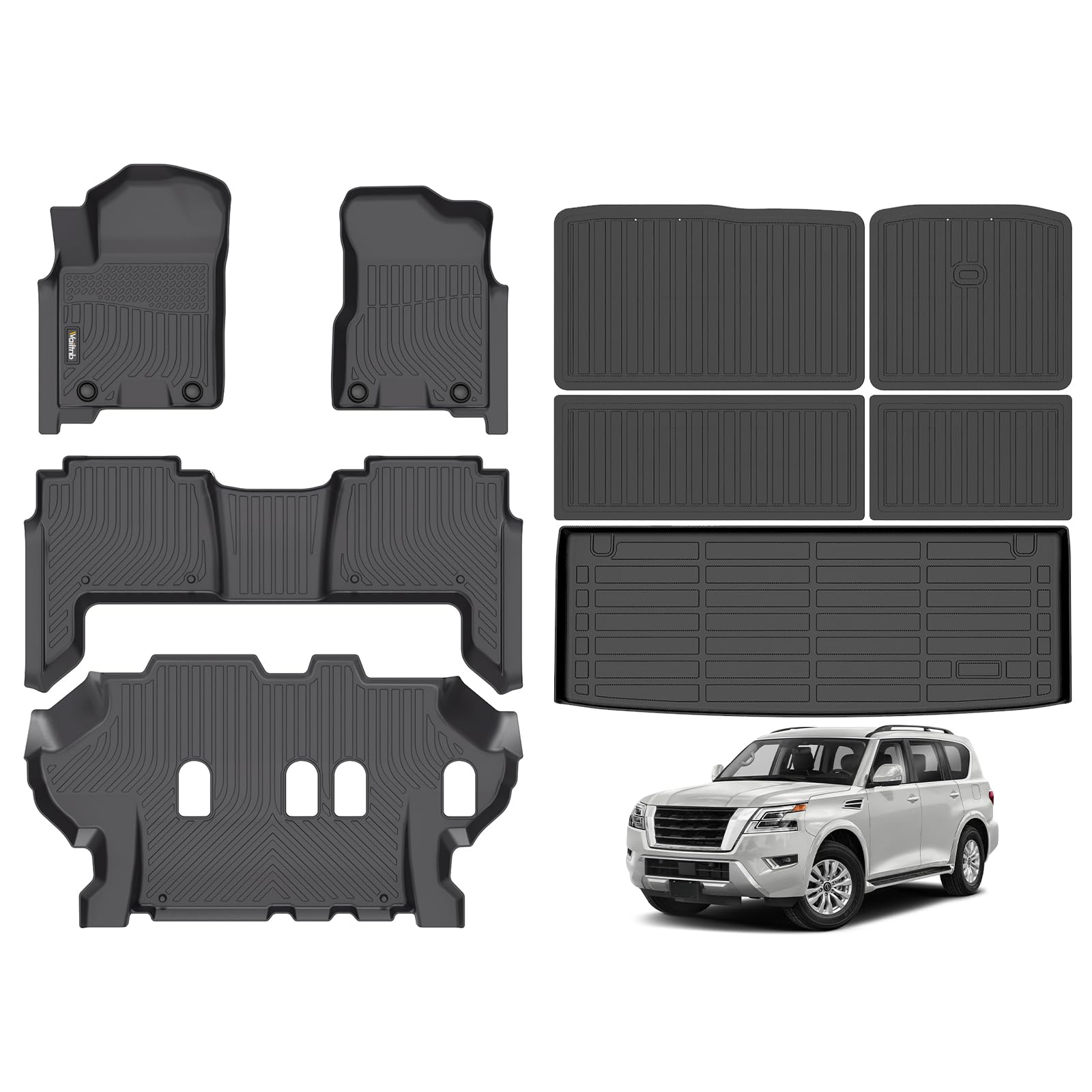 Wailtnb-All Weather Floor Mats & Cargo Liner Backrest Mat for Nissan Armada 2019-2024 Bench & Infiniti QX80 Custom Fit Nissan Armada 2019-2024 Bench & Infiniti QX80 Waterproof Durable Accessories Image