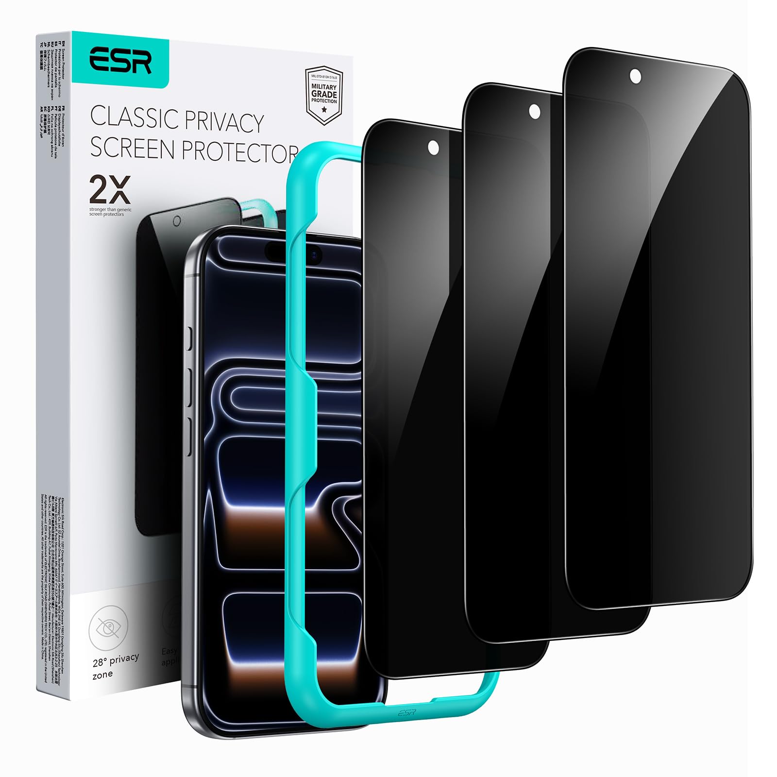 Photo 1 of ESR 3 Pack for iPhone 17 Pro Max Privacy Screen Protector, Anti-spy Tempered-Glass Privacy Screen Protector with Easy Installation Tool, Micro-Curved Edges, Case Friendly