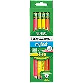Ticonderoga My First Tri-Write Wood-Cased Pencils, Pre-Sharpened | #2 HB, With Erasers, Neon Colors, 12 Count, Easy To Hold, For Small Hands