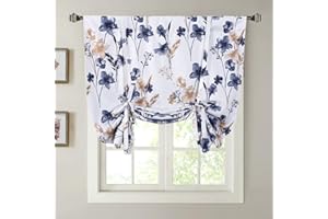 Mightree Blackout Tie Up Curtains for Windows, Three-Layer Woven Roman Curtain, Thermal Insulated Balloon Shade Rod Valance Curtain for Kitchen, Living Room, Bedroom, Blue, 42" Wx63 L