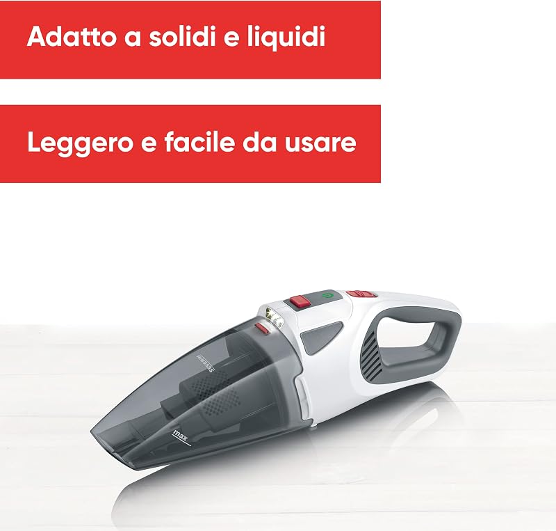 Aspirapolvere Senza Fili, 120W, Aspira Solidi e Liquidi, Autonomia 30 min, 2 Livelli Potenza, Spazzola Turbo, Luce LED, 44,0 x 12,5 x 13,5 cm, Grigio/Rosso - HV 7146