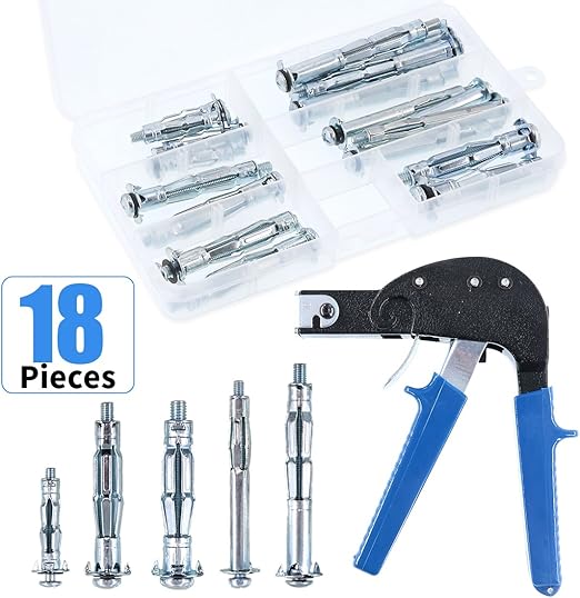 Glarks Heavy Duty Gun Wall Anchor Metal Setting Tool with Molly Bolt Hollow Drive Wall Anchor