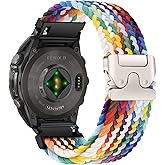 Nylon Braided Watch Band for Garmin Fenix 8 43mm/Fenix 7S Pro Solar/Fenix 7S/Fenix 6S/ Fenix 6S Pro/Descent Mk3S/Mk3Si, Secure Parachute-Style Buckle Strap for Garmin QuickFit 20 mm, Rainbow