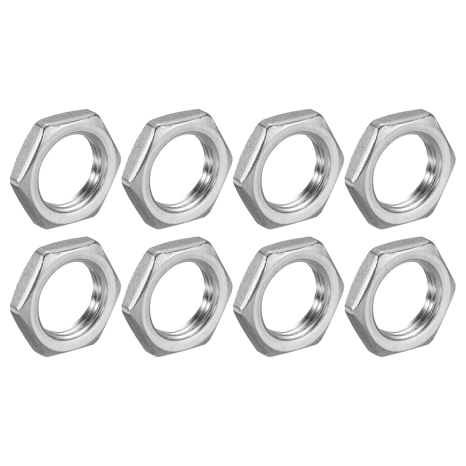 Photo 1 of uxcell 8Pcs Cast Pipe Fitting Hex Locknut, 304 Stainless Steel Hex Lock Nut PT 1/2" Female Thread for Plumbing Fixed, Water Broom and Undercarriage Cleaner, 1.14"x0.26"(ODxT)