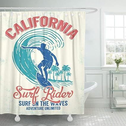 Amazon Com Sonernt Curtain Beach California Surfer And Palms Tree