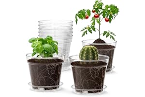 WSMKSZ 4 Inch Clear Nursery Pots, 8 Pack Highly Transparent Plant Pots for Small Indoor Plants with Drainage Holes and Trays, Plastic Seedling Starter Planters for Flowers