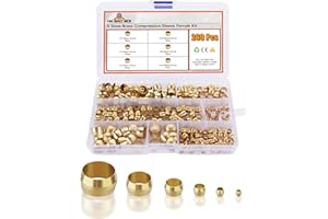 HASAOMOI 260PCS Compression sleeve ferrule kit - 6 Sizes (1/4", 3/8", 5/16", 1/2", 3/16", 1/8") of Brass Compression Sleeve F