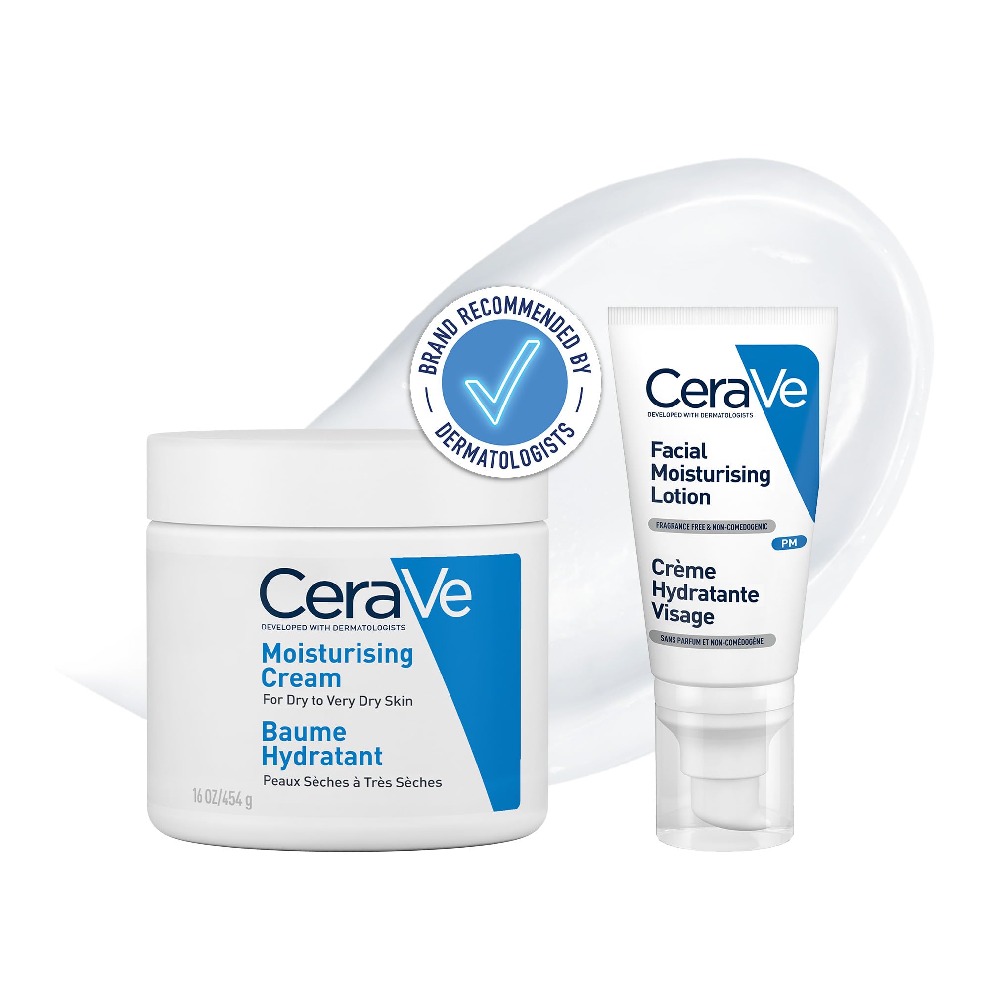 CeraVe Night-Time Routine for Dry Skin, Moisturising Cream 454g & PM Facial Moisturising Lotion 52ml