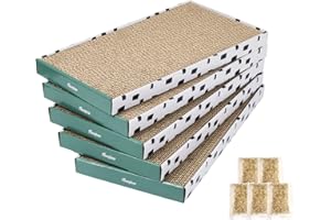 PAWSFANS Cat Scratcher Cardboard Scratch Pad with Box Durable Corrugate Scratching Board Kitty Sofa Lounge Bed Reversible Catnip Included for Indoor Cats,Large (Box, 5pcs)