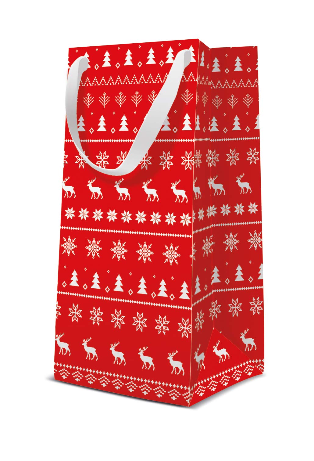 Pack of 10 - Narrow Knitted Red Xmas Gift Bag Christmas Bag (10cm x 7cm x 22cm)